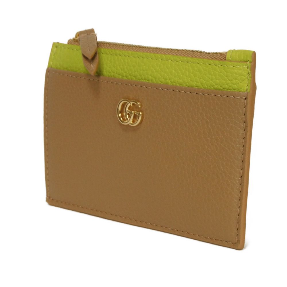 GUCCI Coin case 837966 AAE5F 2843 Calf leather (embossed) beige Current Bicolor Green Keyring Un d GG Marmont Double G Zip Key Pouch unisex(Unisex)