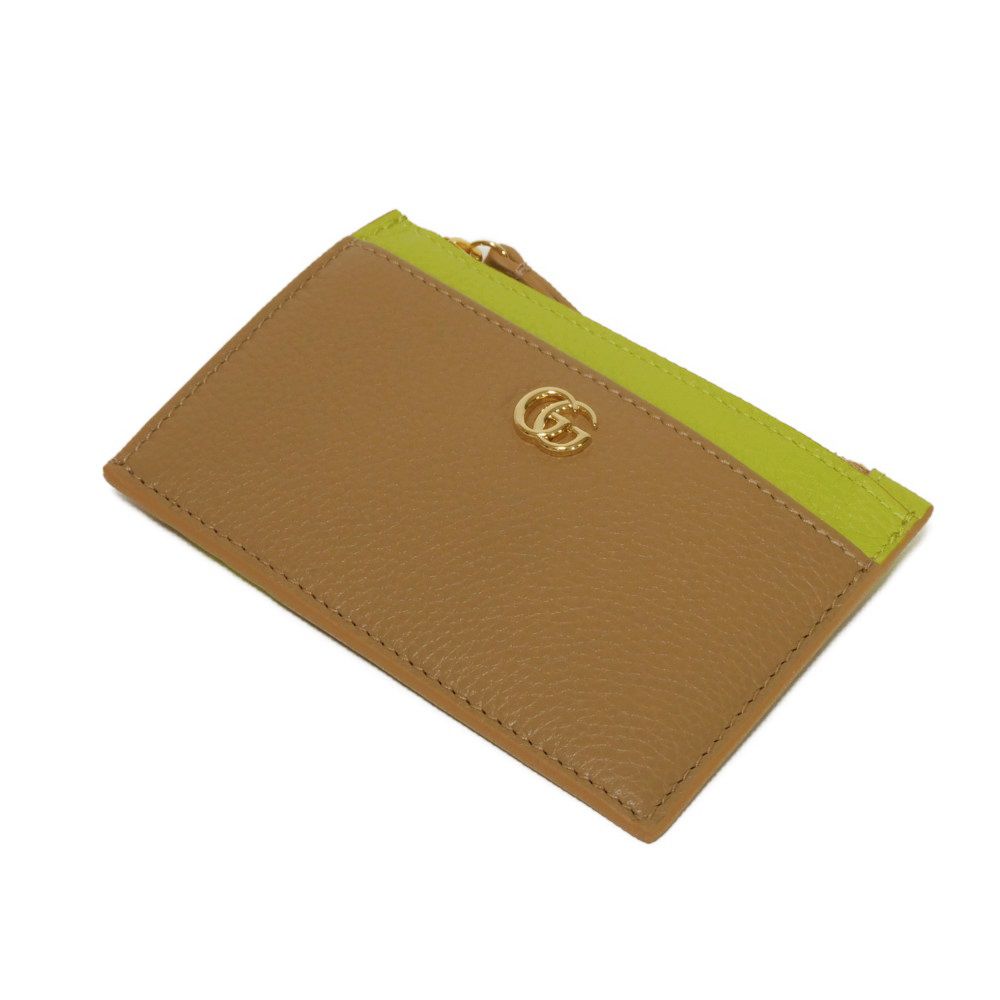 GUCCI Coin case 837966 AAE5F 2843 Calf leather (embossed) beige Current Bicolor Green Keyring Un d GG Marmont Double G Zip Key Pouch unisex(Unisex)