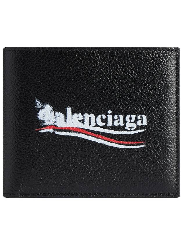 Luxury Balenciaga Trending 2025 Logo Print Leather Half Wallet Black