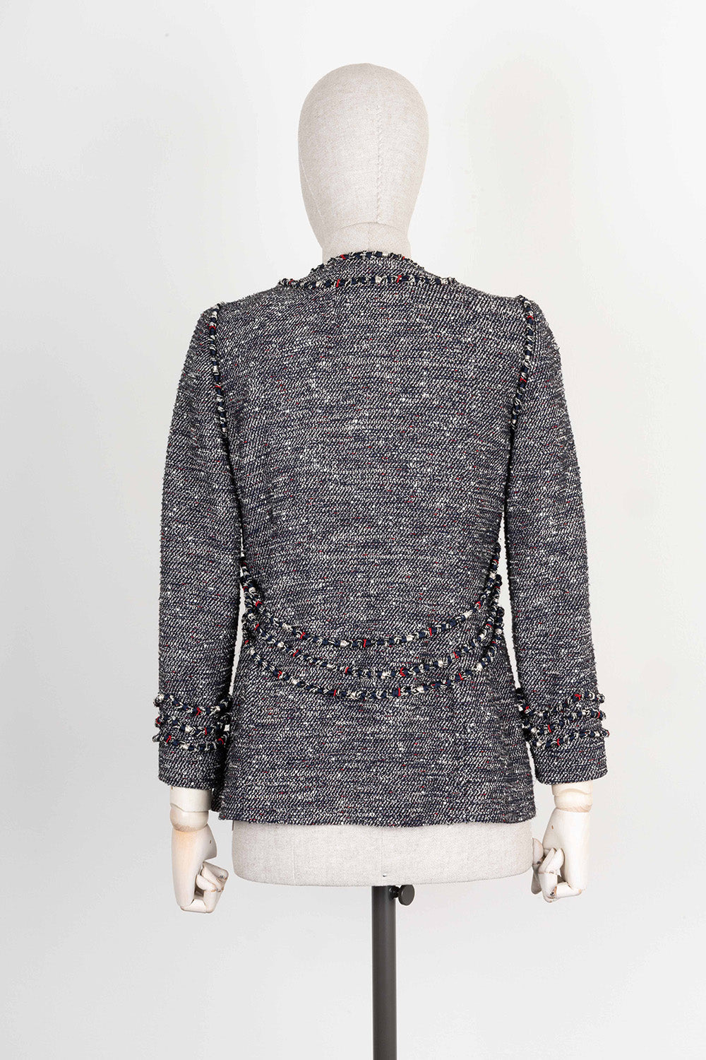 CHANEL Jacket Tweed Blue & Red 10P