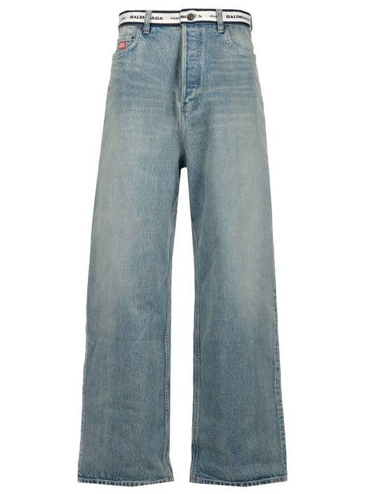 Luxury Balenciaga Trending 2025 Logo Waistband Jeans Blue