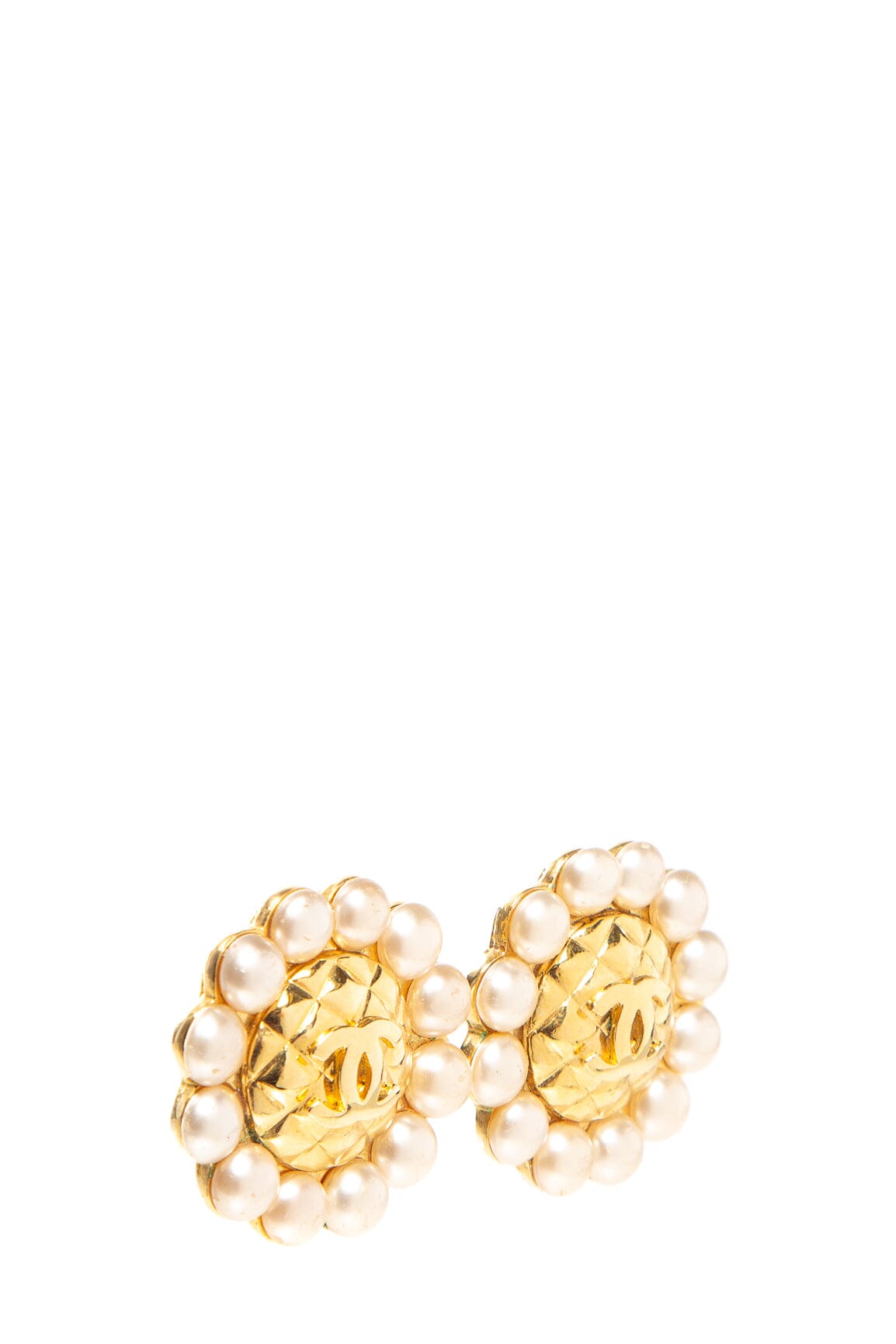 Chanel Faux Pearl Gold Tone Clip On Earrings