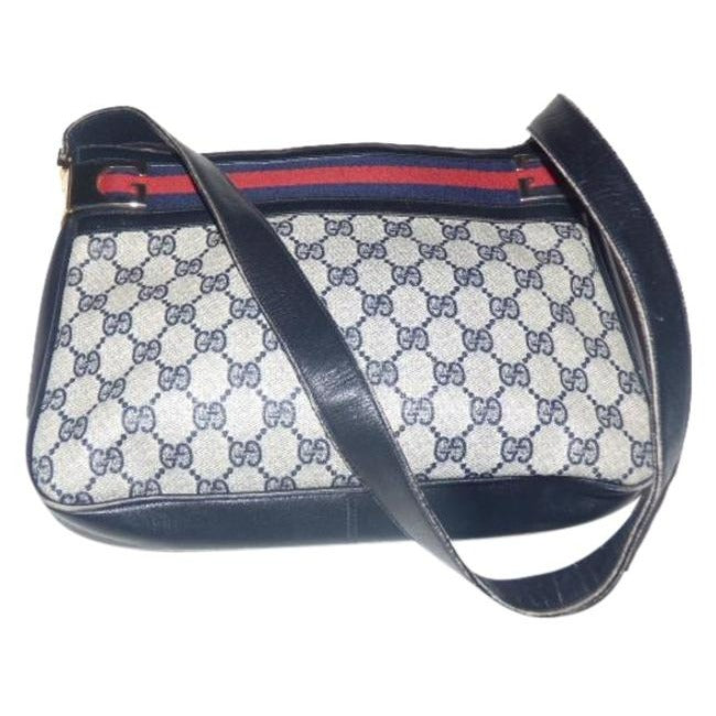 Gucci   Shades Of Blue With Large G Logo Coated Canvas And Leather Shoulder Bag