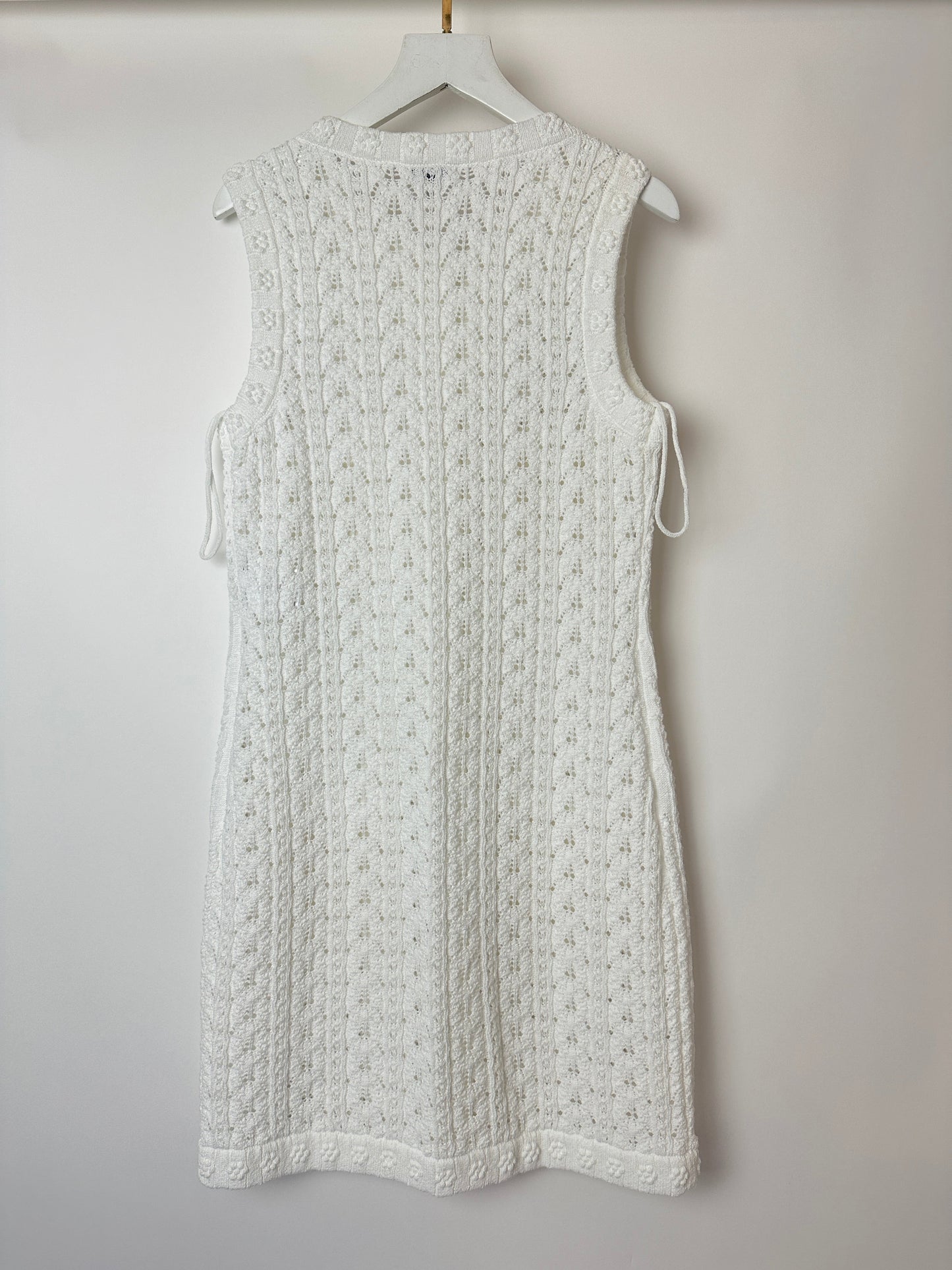 Chanel 24P White Knit Button Down Mini Dress with Pocket and CC Buttons Size FR 34 (UK 6)