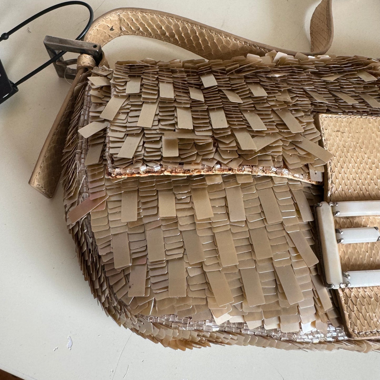 Fendi Baguette   Rare Collectible Gold Sequins and Python leather