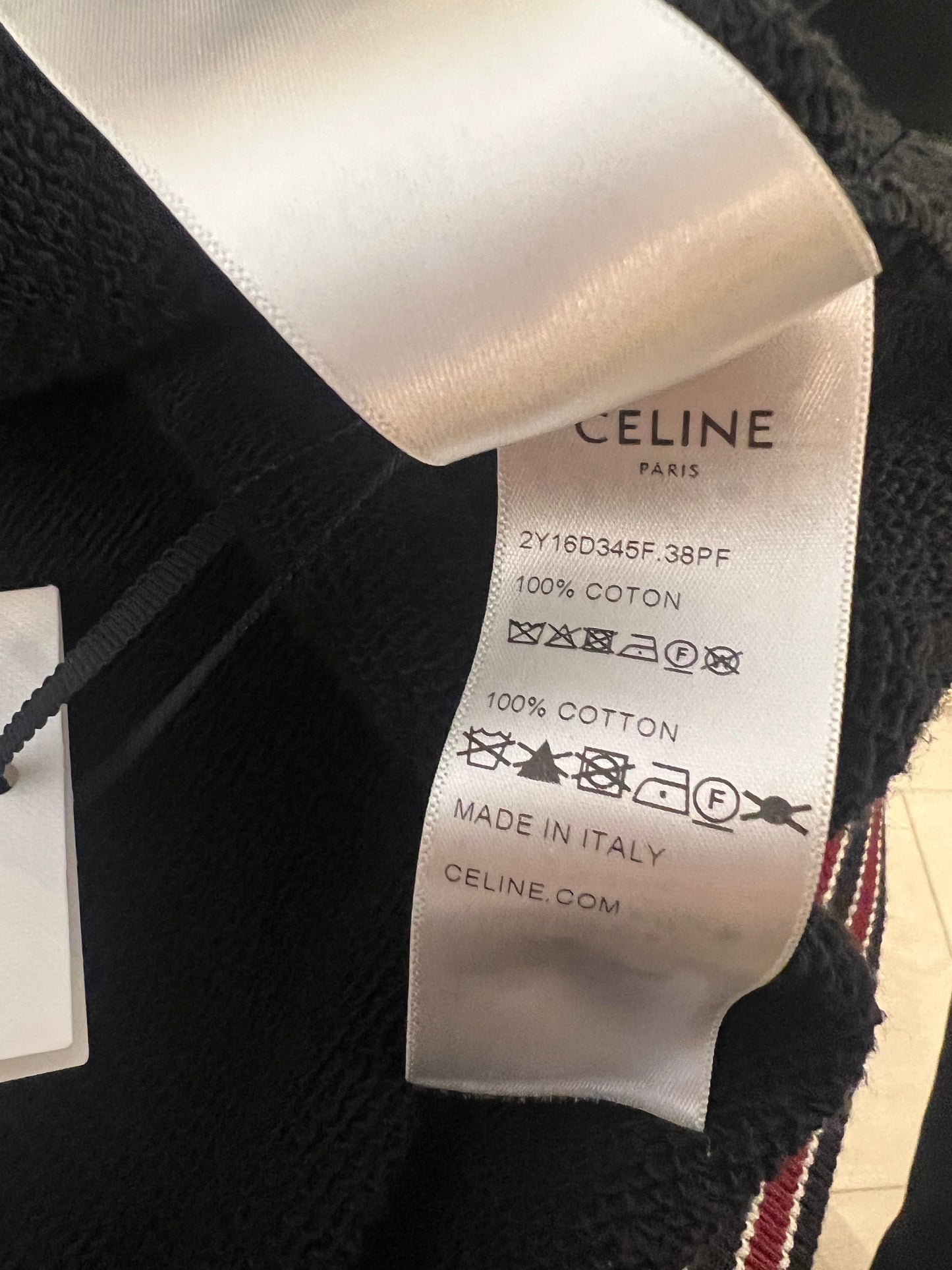 Celine Black College Jacket with Burgundy Striped Collar and Celine Paris Embroidery Detail Size S (UK 8)