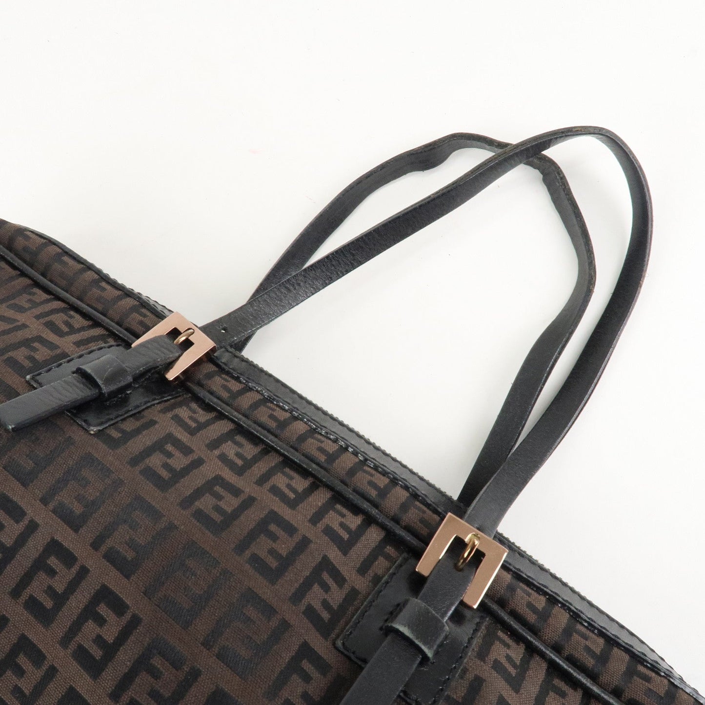 FENDI Zucchino Canvas Leather Hand Bag Brown Black 8BL006  d