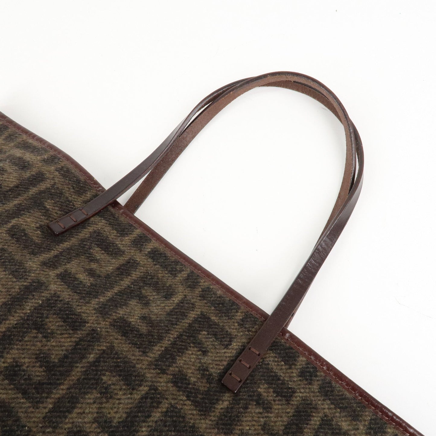 FENDI Zucca Wool Leather Tote Bag Khaki Black Dark Brown  d