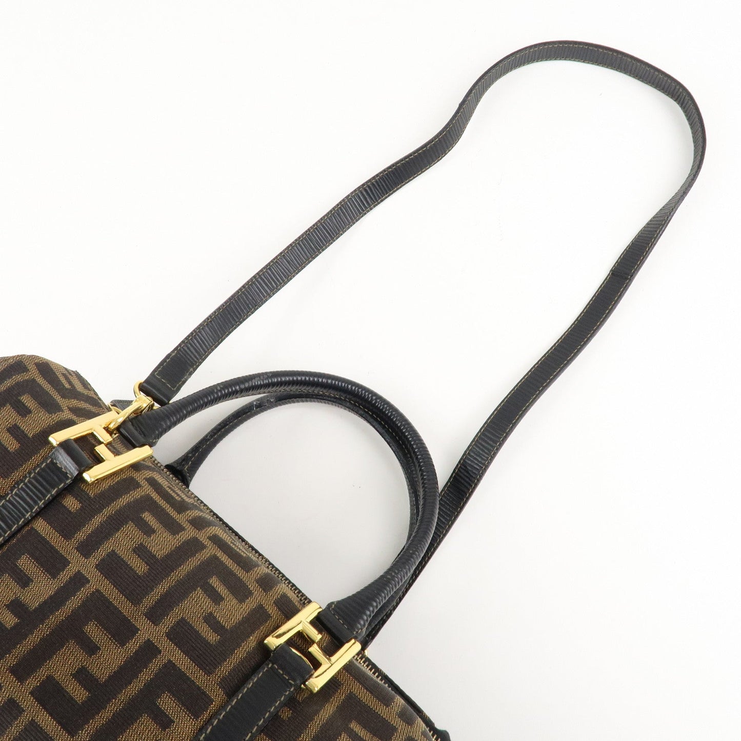 FENDI Zucca Canvas Leather 2WAY Bag Brown Black 261470  d