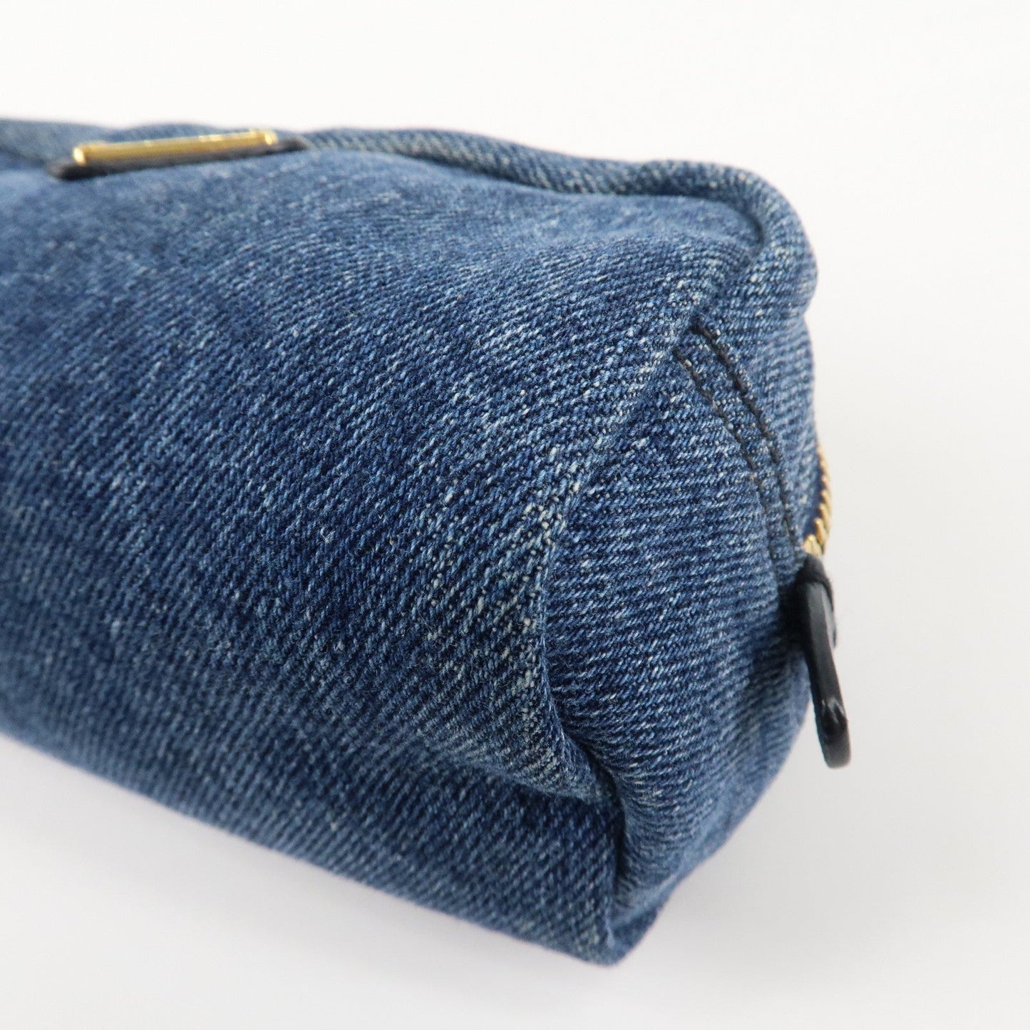 PRADA Logo Canvas Leather Pouch Cosmetic Pouch Blue 1NA175  d