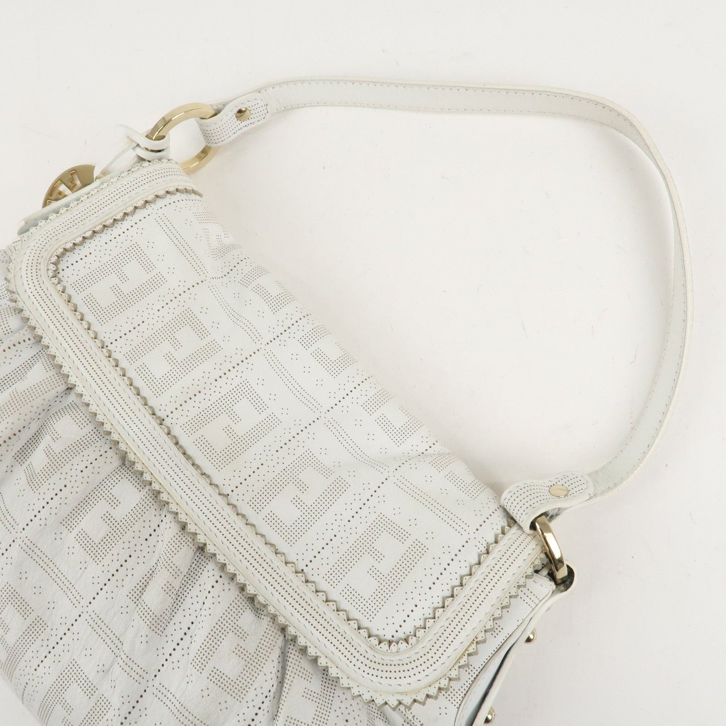 FENDI Zucca Leather Shoulder Bag Hand Bag White 8BR445  d