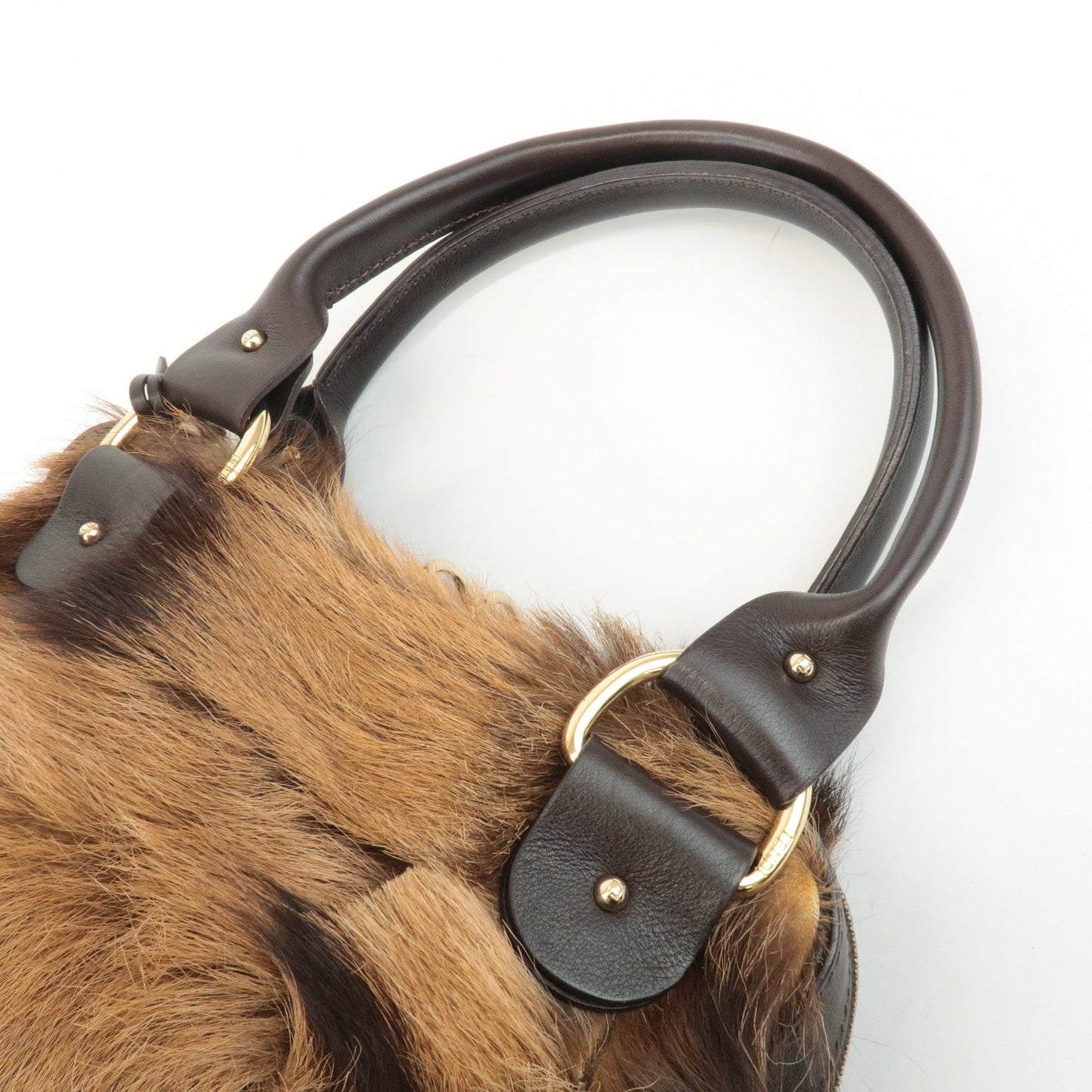 FENDI Unborn Calf Leather Hand Bag Shoulder Bag Brown 8BR286  d