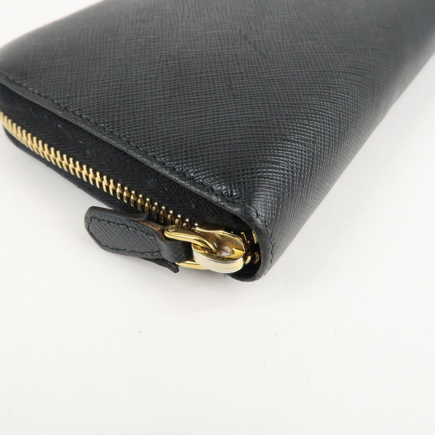 PRADA Saffiano Leather Round Zipper Long Wallet Black 1M0506  d