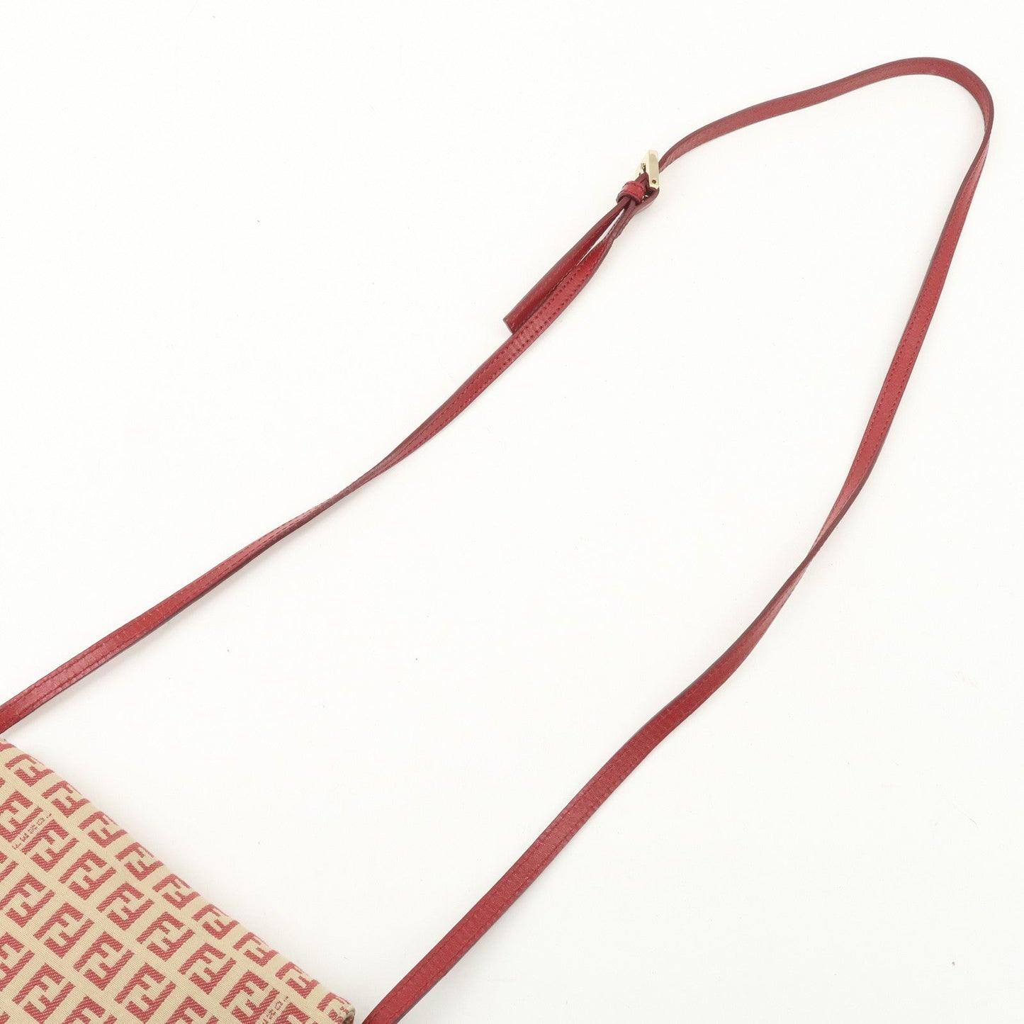 FENDI Zucchino Canvas Leather Shoulder Bag Beige Red 8BT075  d