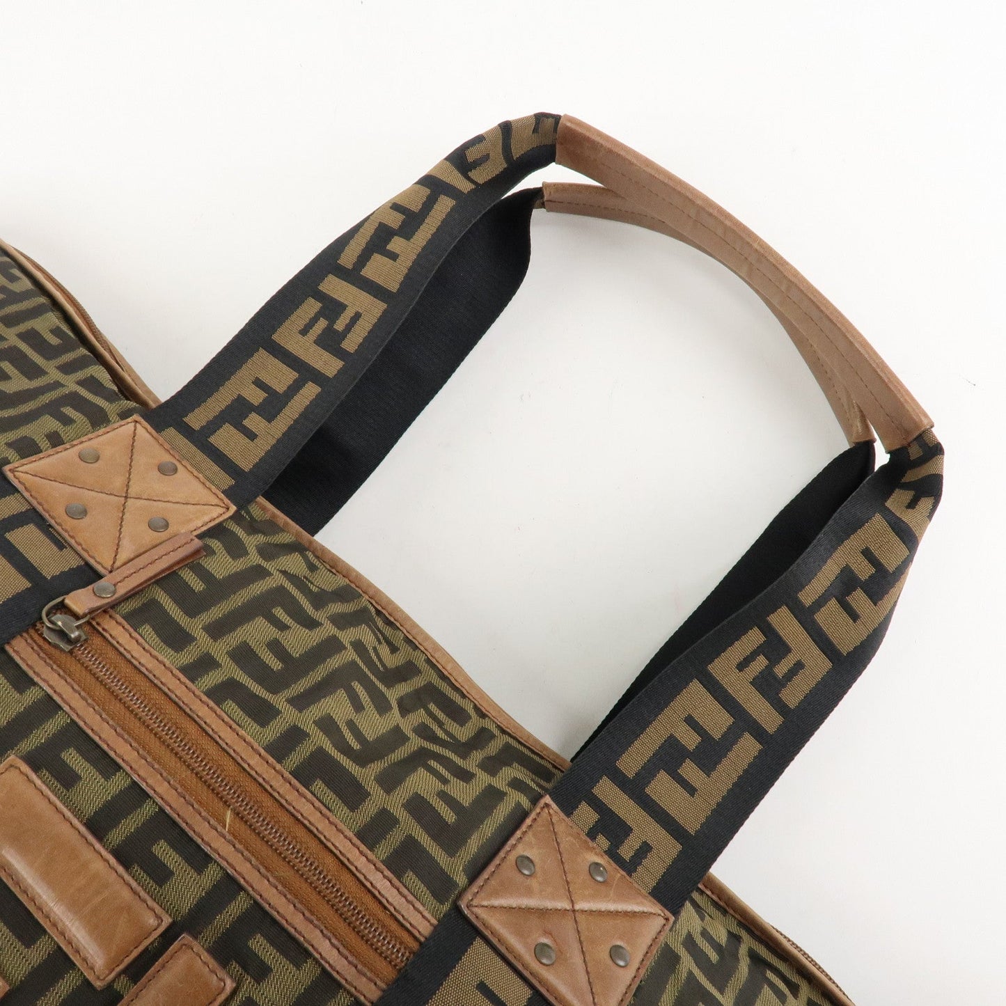 FENDI Zucca Nylon Leather Boston Bag Brown Black 7VS071  d