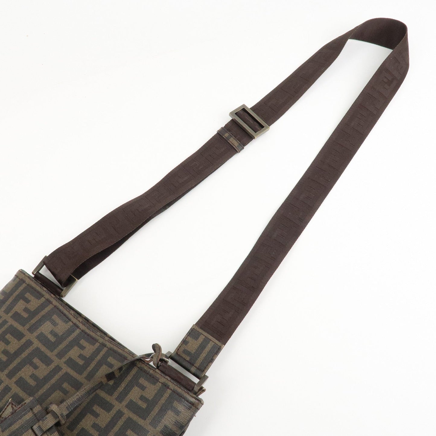 FENDI Zucca Print PVC Shoulder Bag Khaki Black 7VA207  d