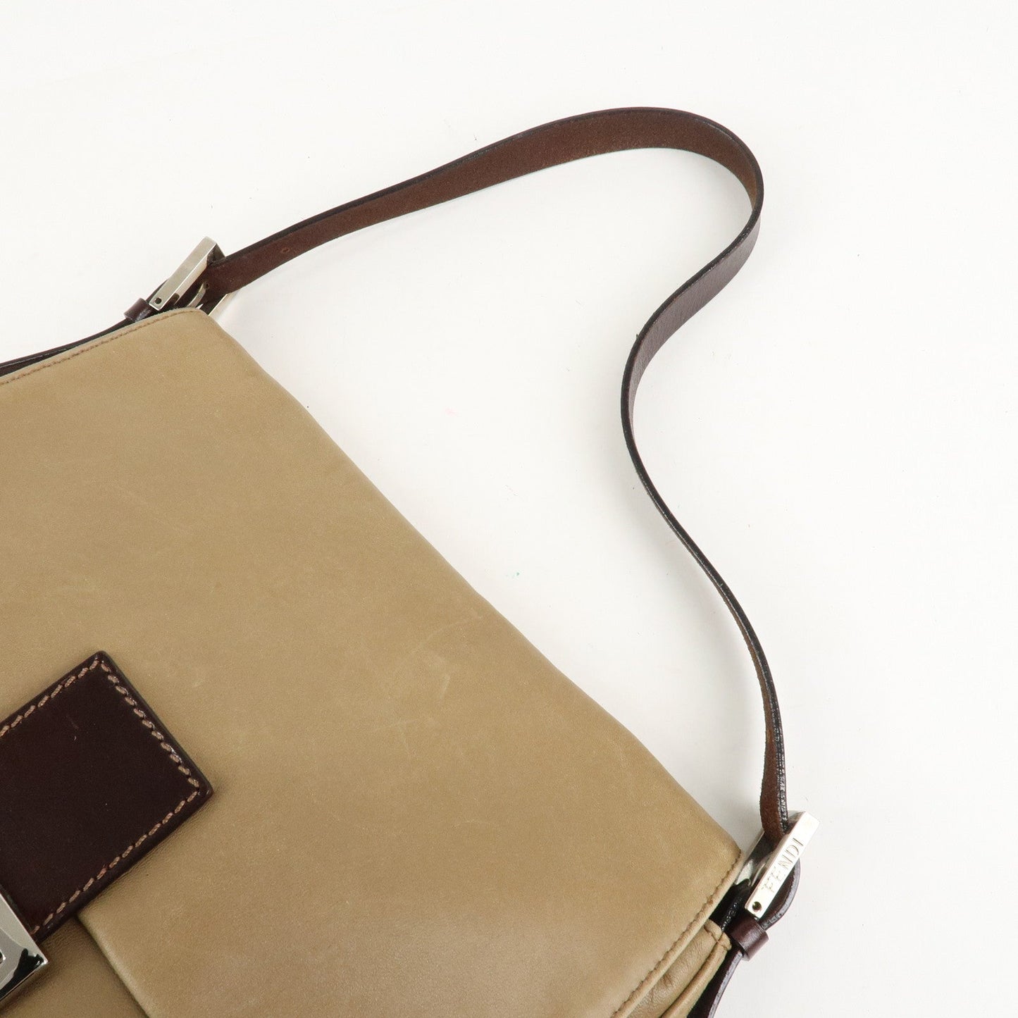 FENDI Mamma Baguette Leather Shoulder Bag Hand Bag Beige  d