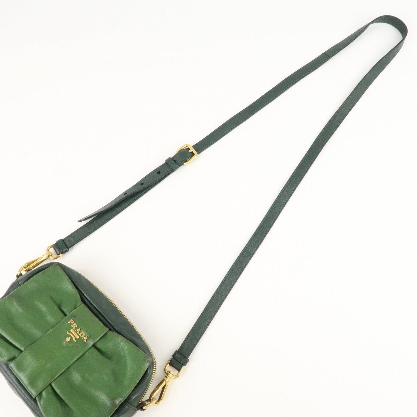 PRADA Logo Leather Ribbon Shoulder Bag Green BP0166  d