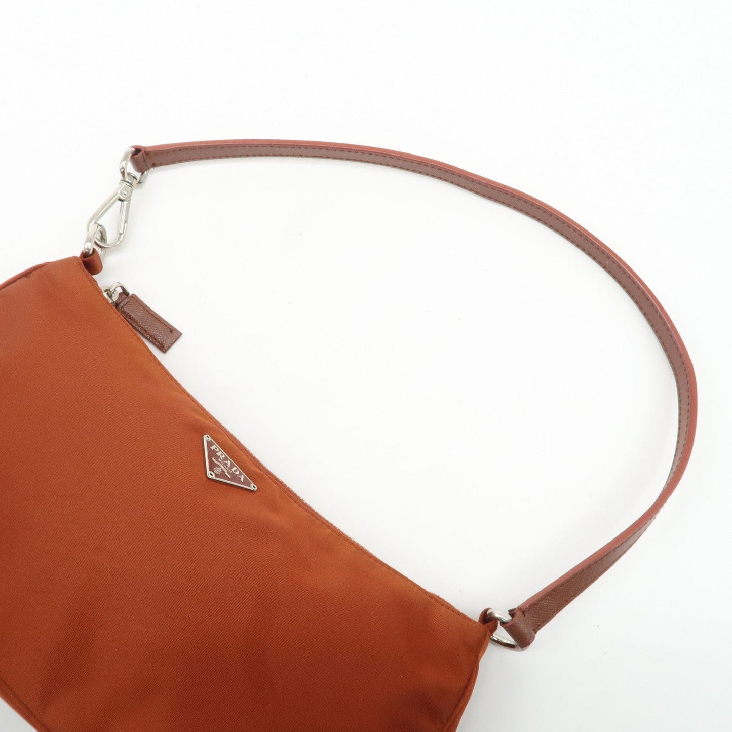 PRADA Logo Nylon Leather Shoulder Bag Hand Bag Pouch Brown  d