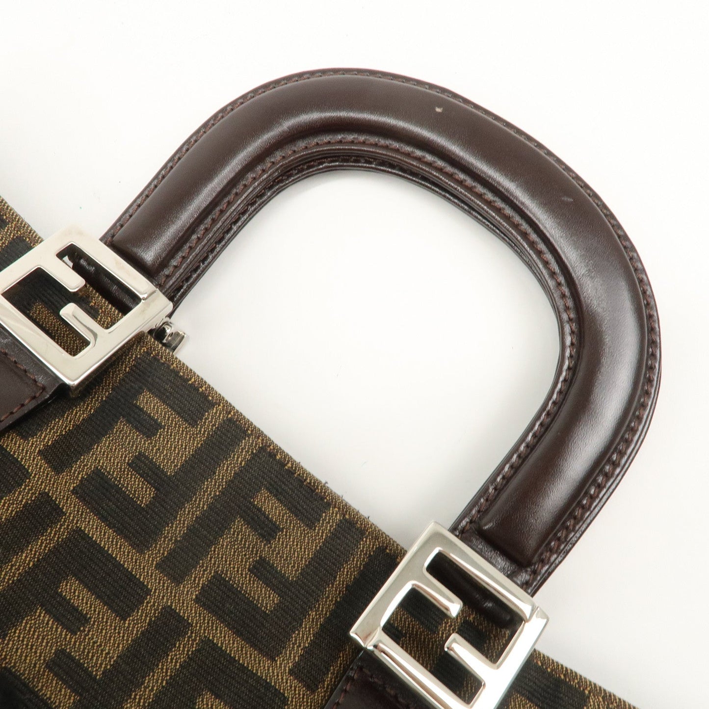 FENDI Zucca Canvas Leather Tote Bag Black Brown 26693  d
