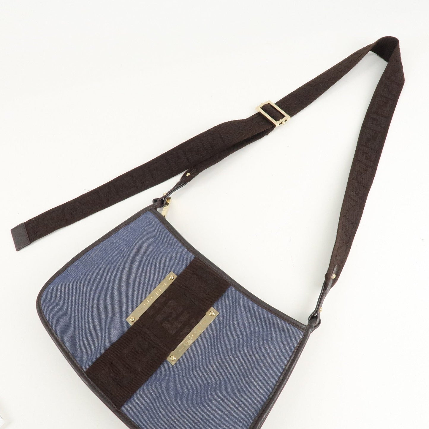 FENDI Zucca Denim Leather Shoulder Bag Cross Body Bag 8BT034  d