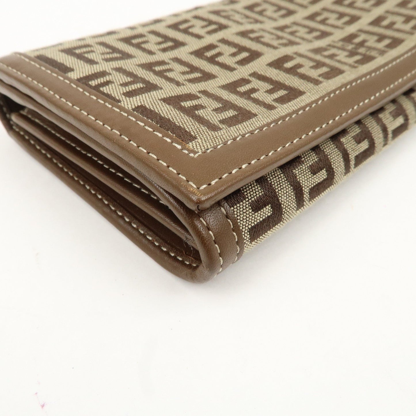 FENDI Zucchino Canvas Leather Long Wallet Brown 8M0000  d
