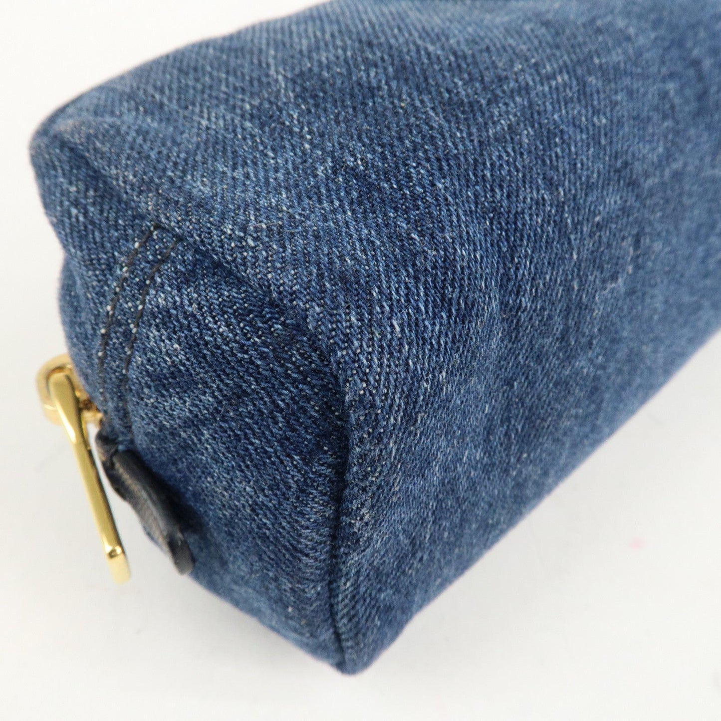 PRADA Triangle Logo Denim Pouch Cosmetic Pouch Blue  d