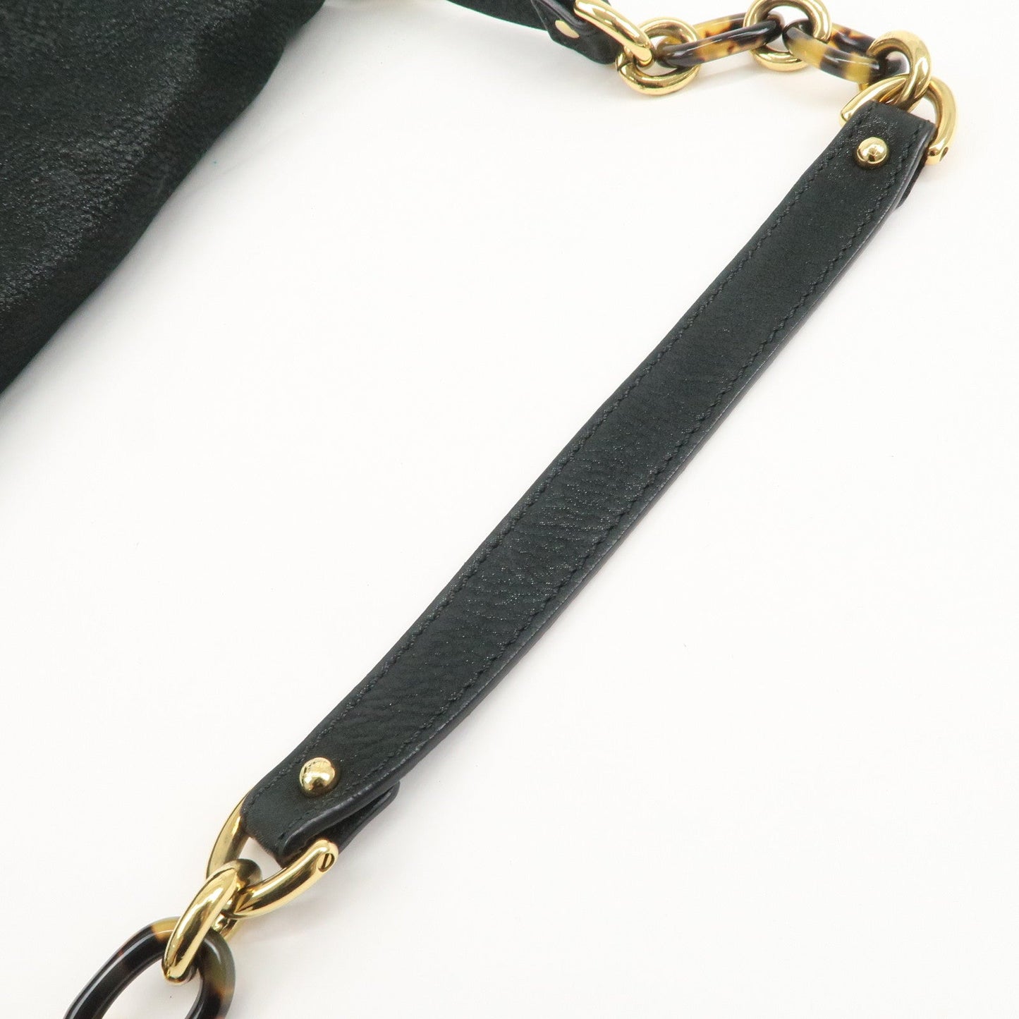 FENDI Mamma Baguette Leather Chain Shoulder Bag Gold Black 8BR638  d
