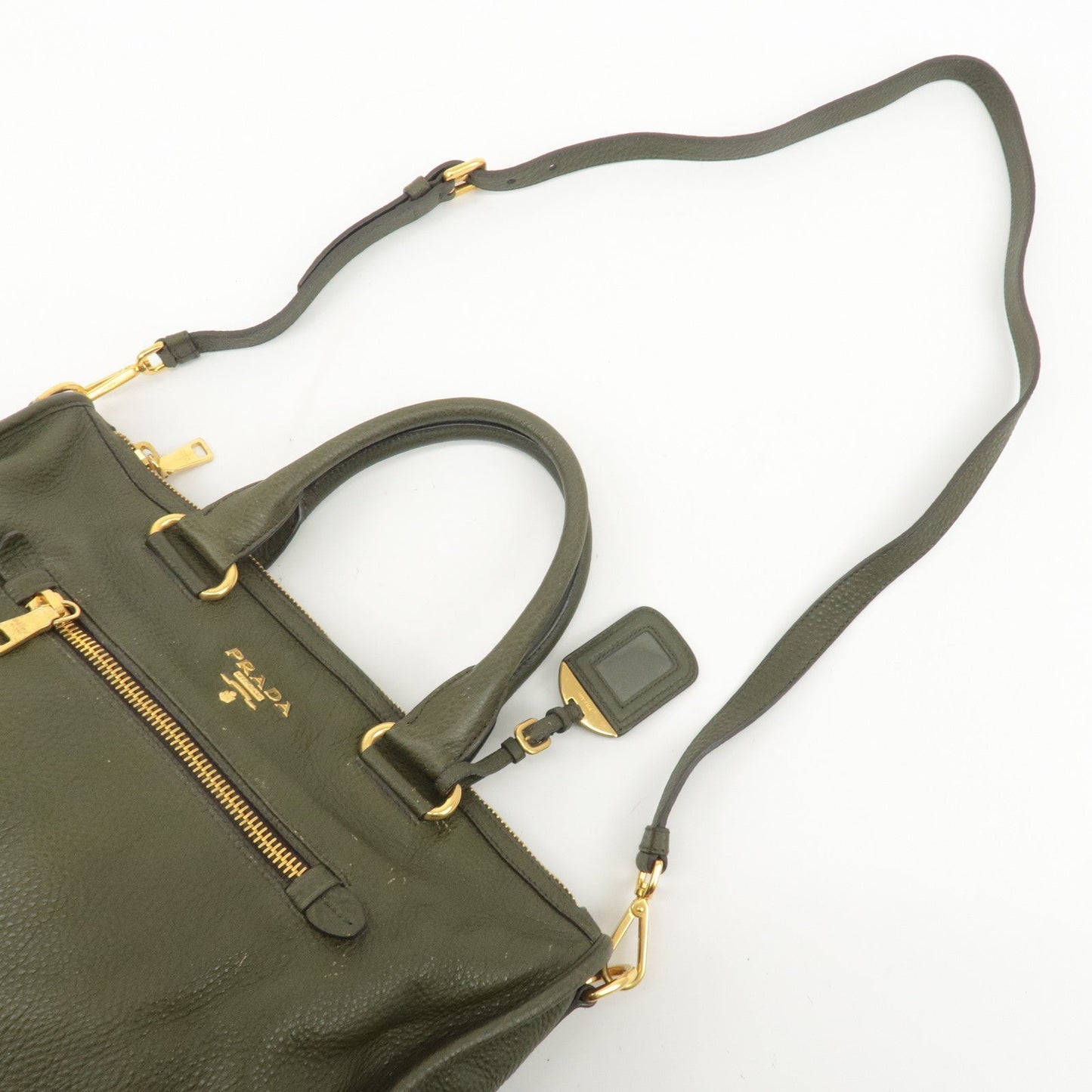 PRADA Leather 2Way Bag Hand Bag Shoulder Bag Khaki BL0805  d