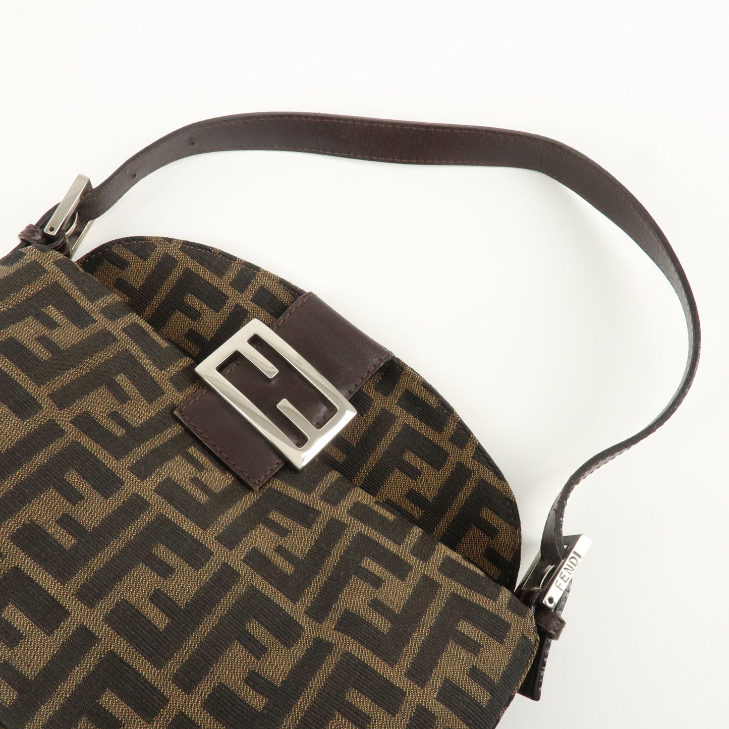 FENDI Zucca Canvas Leather Shoulder Bag Brown Black 26725  d