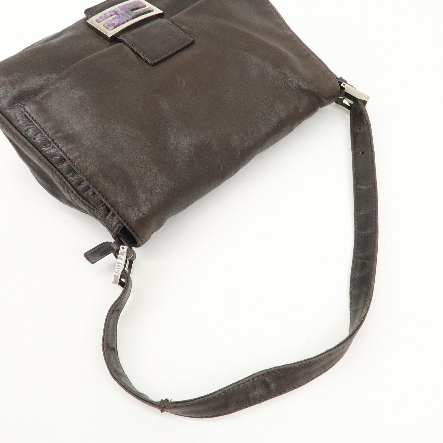 FENDI Mamma Baguette Leather Shoulder Bag Dark Brown 26325  d