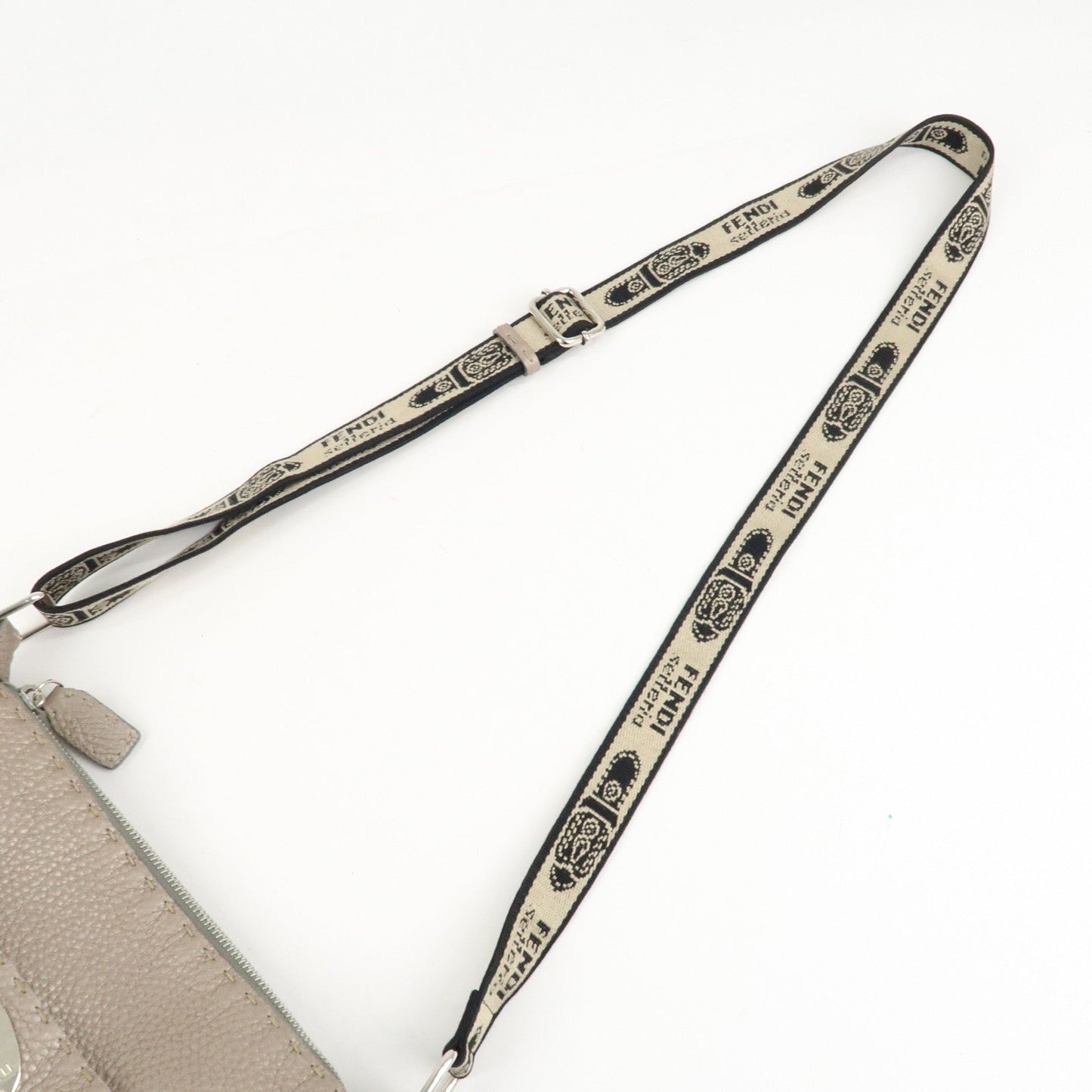 FENDI Selleria Leather Shoulder Bag Crossbody Bag Greige 8BT092  d