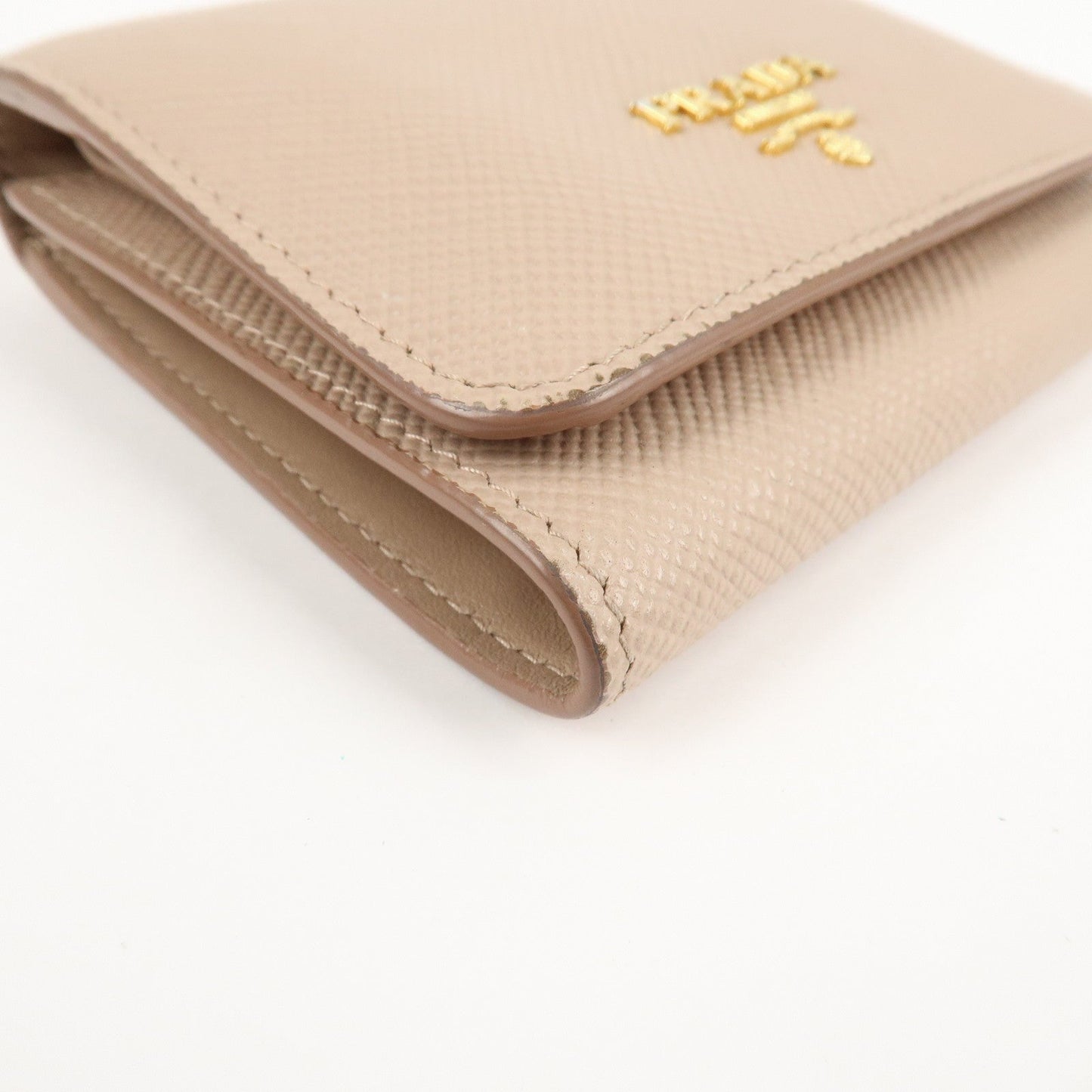 PRADA Saffiano Leather Trifold Compact Wallet Beige 1MH176  d