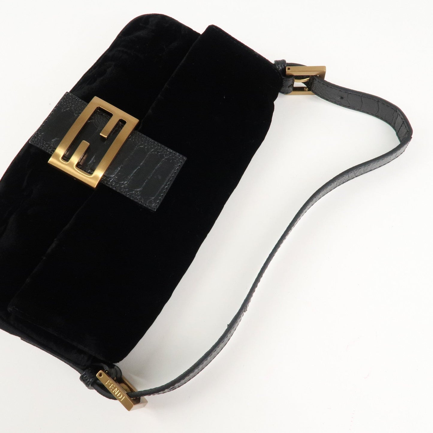 FENDI Mamma Baguette Polyester Leather Shoulder Bag Black 8BR000  d