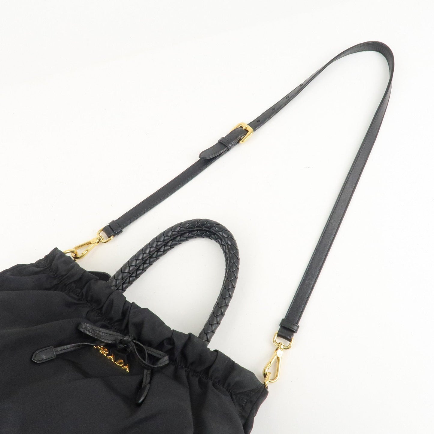 PRADA Nylon Leather Ribbon 2Way Shoulder Bag Black BN1631  d