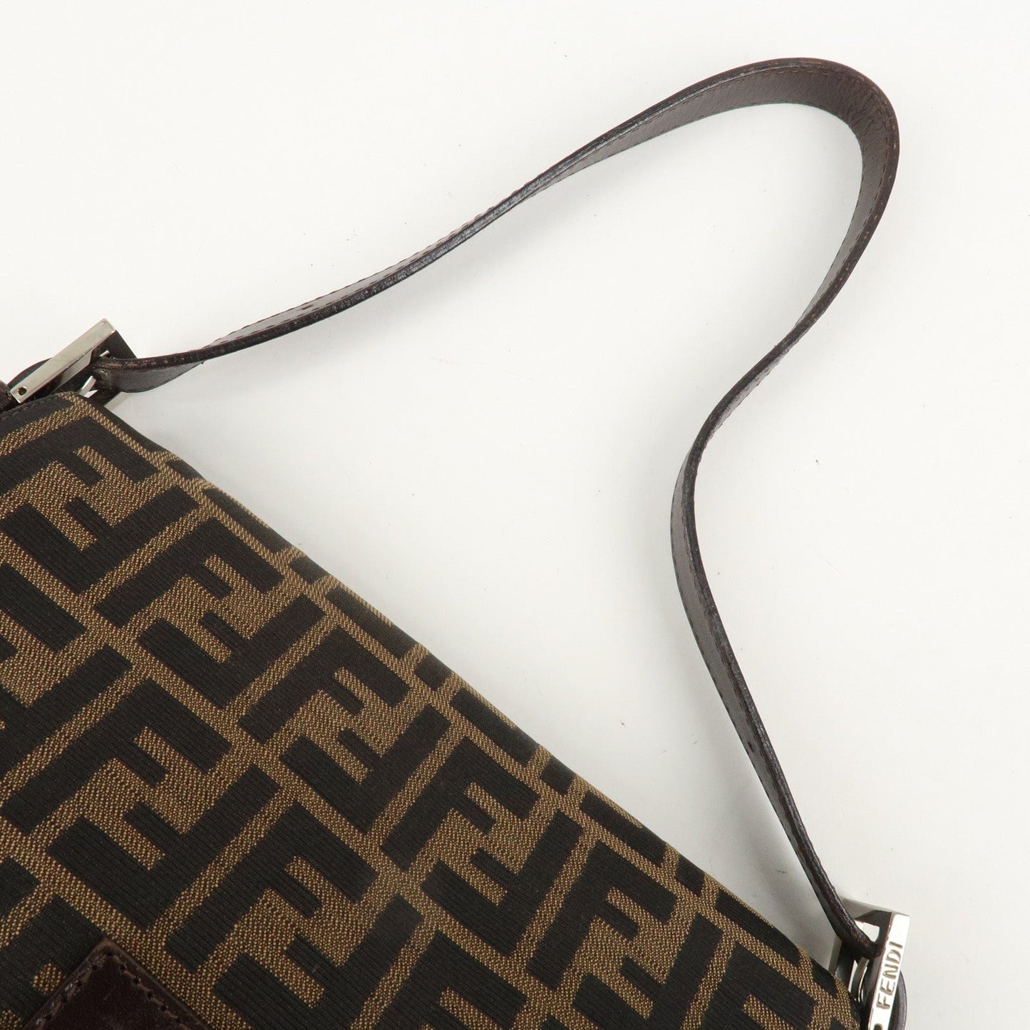 FENDI Mamma Baguette Zucca Canvas Shoulder Bag Brown Black 26325  d