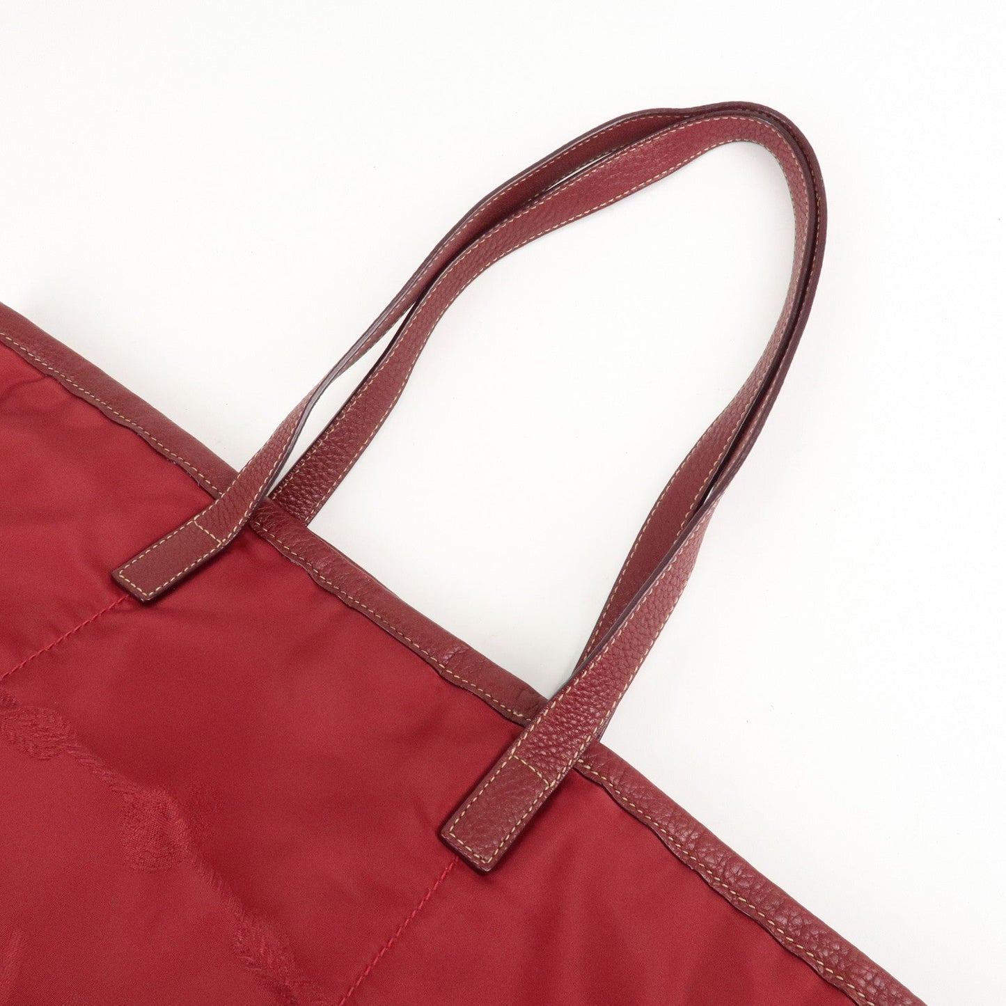 PRADA Logo Nylon Leather Tote Bag Shoulder Bag Dark Red BR4634  d