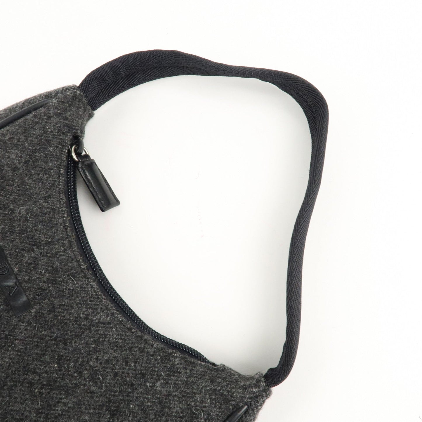 PRADA Felt Leather Shoulder Bag Hand Bag Gray Black  d