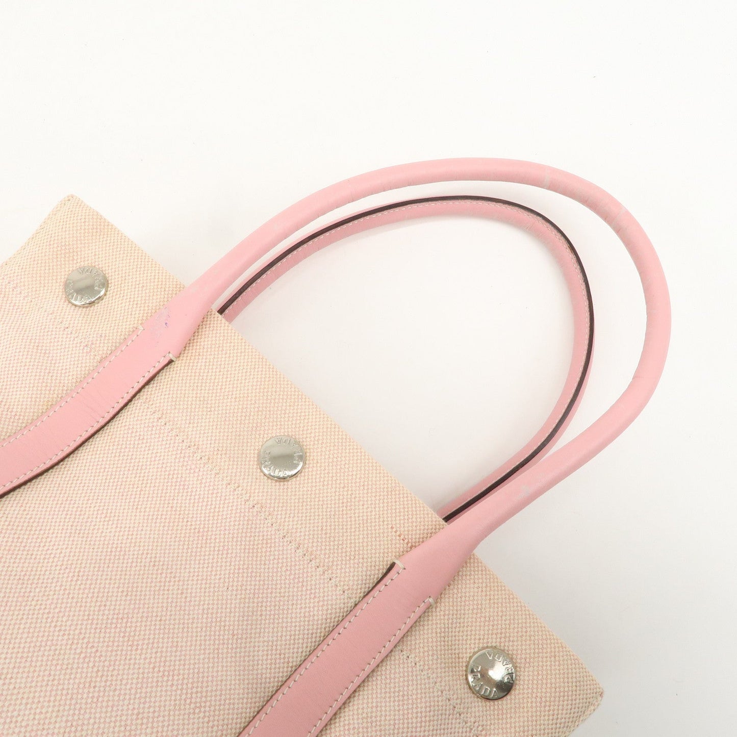 PRADA Canvas Leather Nylon Tote Bag Hand Bag Pink Silver HDW  d
