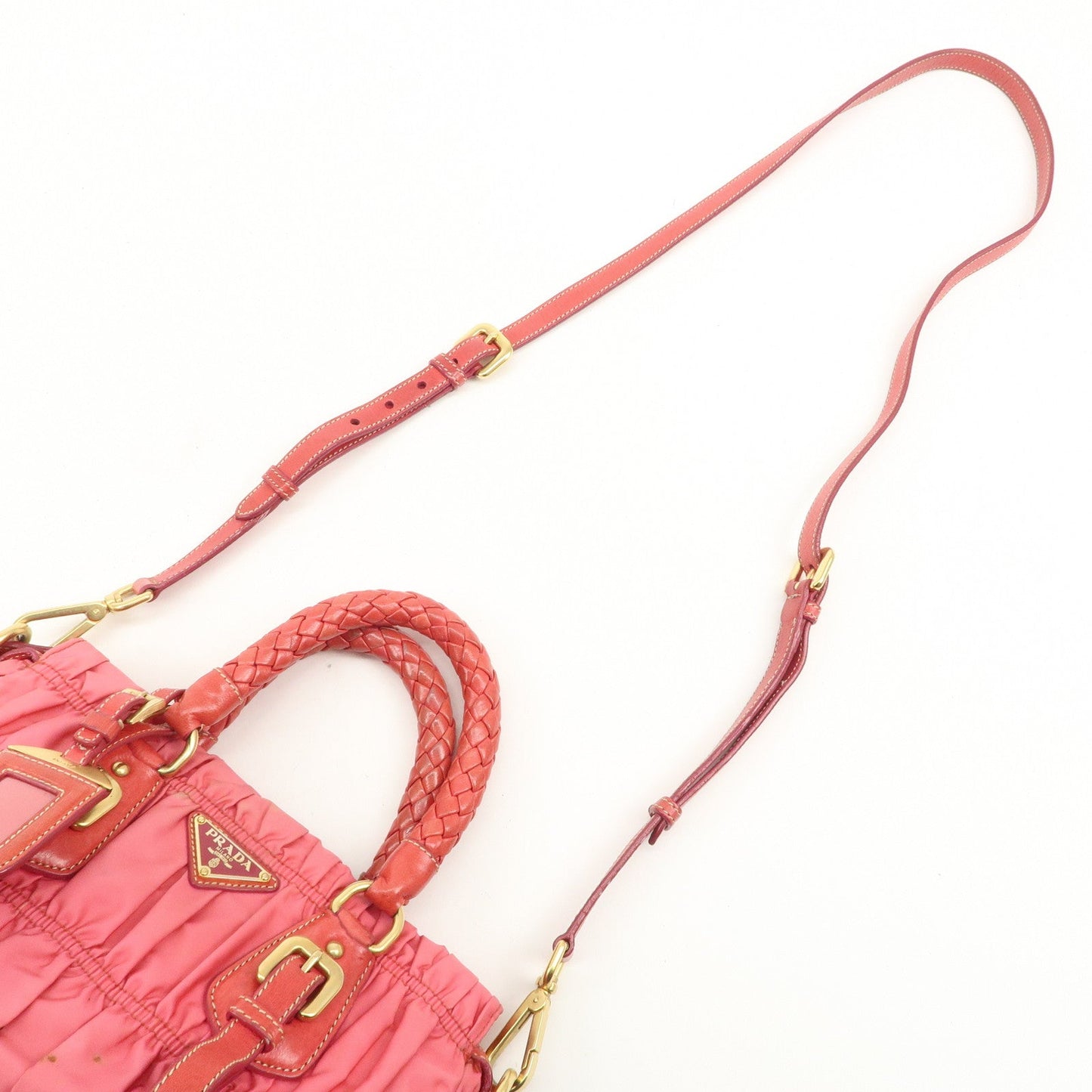 PRADA Nylon Leather 2Way Bag Shoulder Bag Hand Bag Gathered BN1388  d