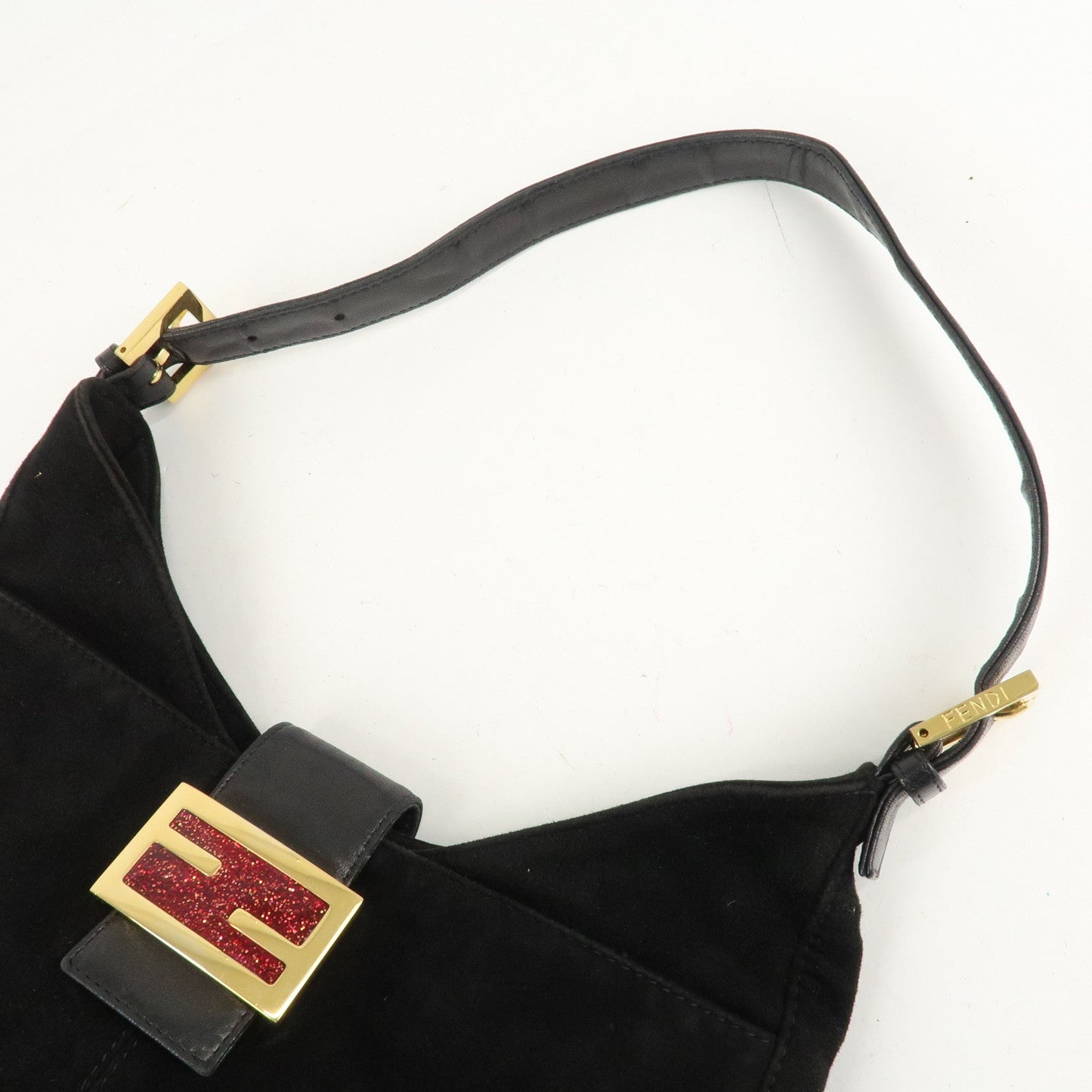 FENDI Suede Leather Shoulder Bag Black 26569  d