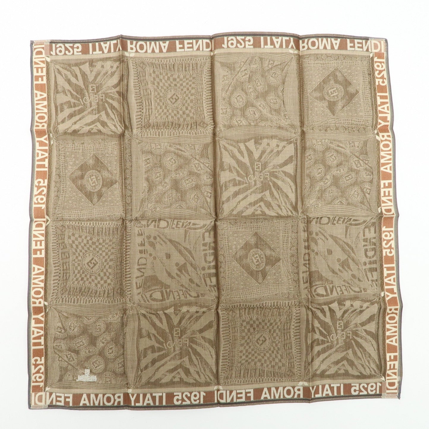 FENDI Set of 5 Cotton 100% Handkerchief Brown Beige Yellow White  d