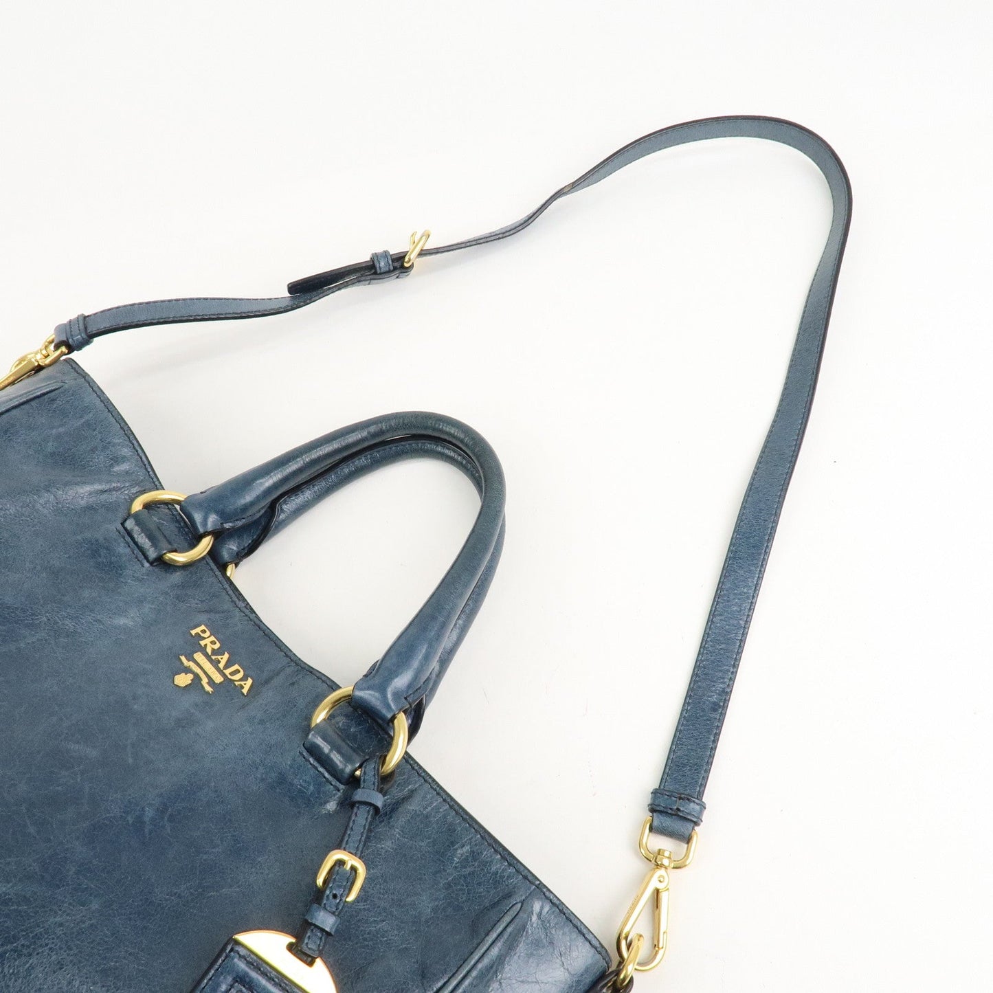 PRADA Leather 2Way Bag Hand Bag Shoulder Bag Blue BN2325  d