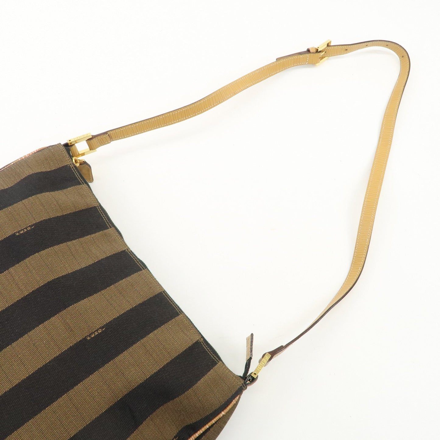 FENDI Pequin Canvas Leather Shoulder Bag Brown Black  d