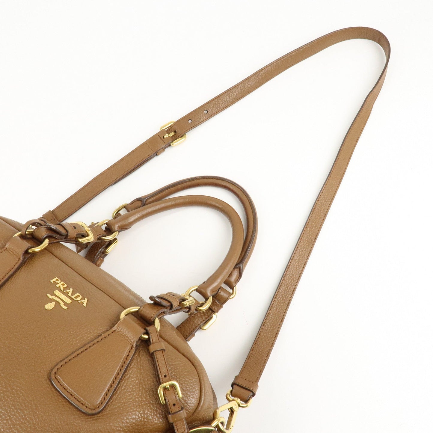 PRADA Leather 2Way Bag Hand Bag Shoulder Bag Brown 1BB091  d