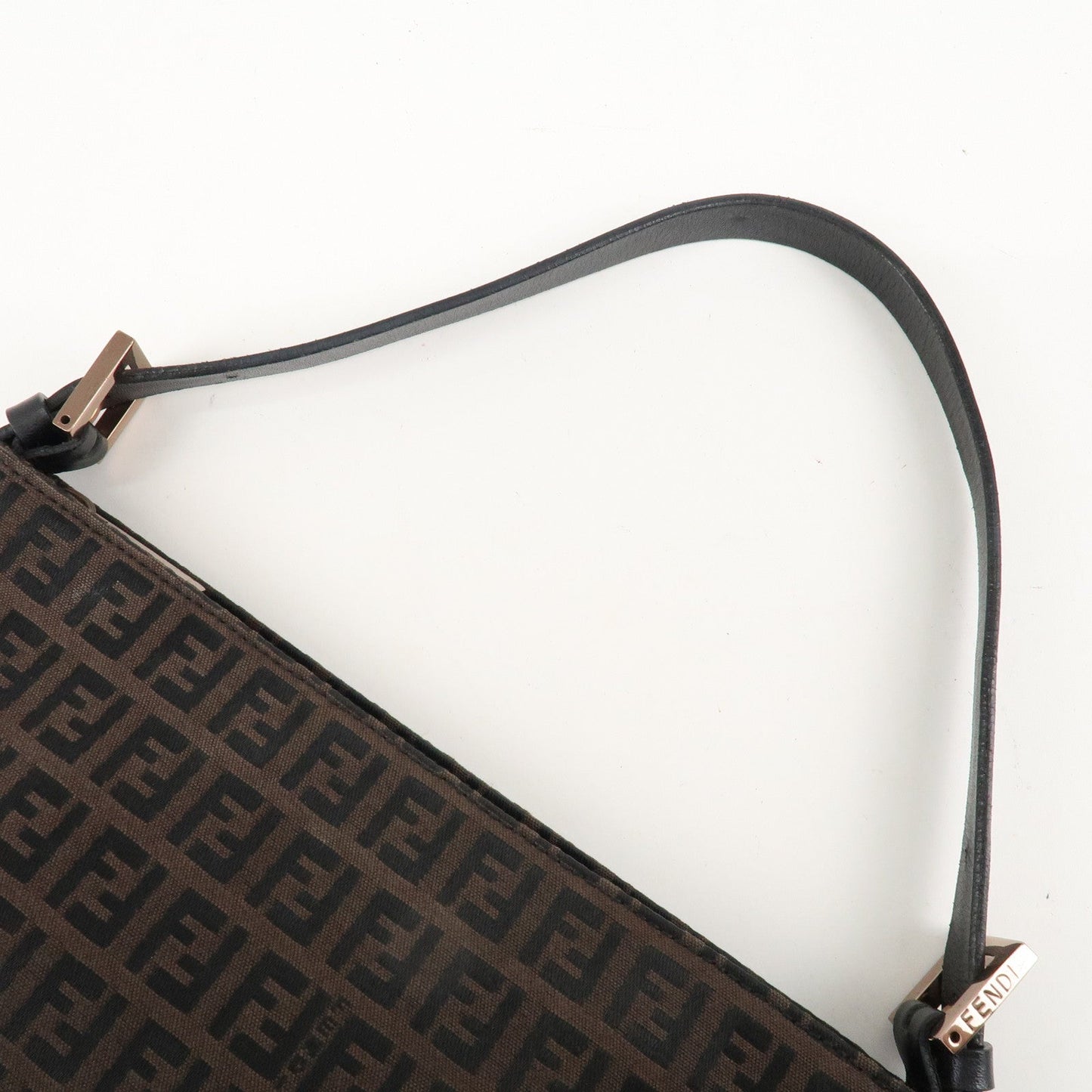 FENDI Zucchino Canvas Leather Shoulder Bag Dark Brown Black 8BR042  d