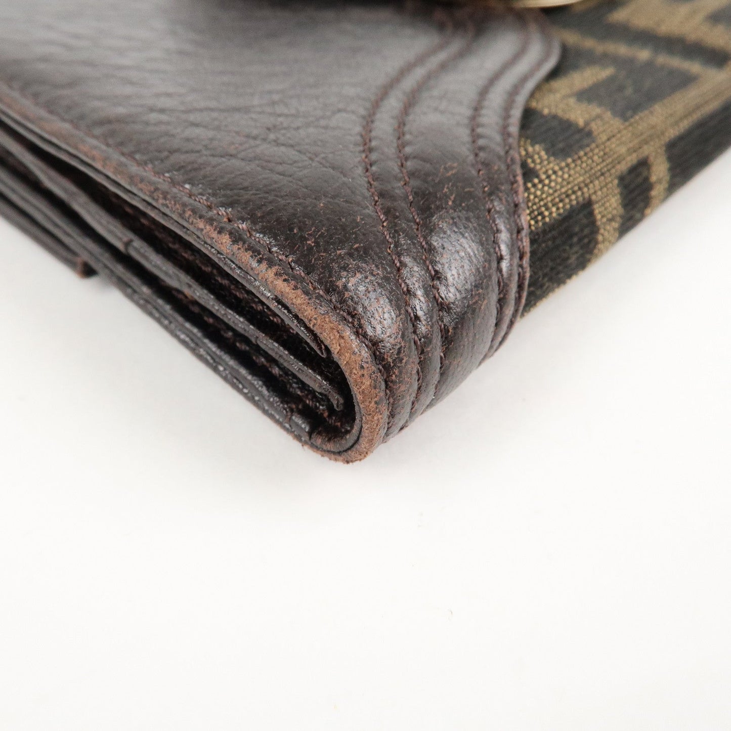 FENDI Zucca Canvas Leather W Hook Bifold Long Wallet 8N0032  d