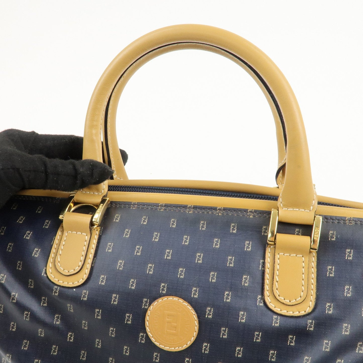 FENDI PVC Leather 2Way Bag Hand Bag Navy Brown  d