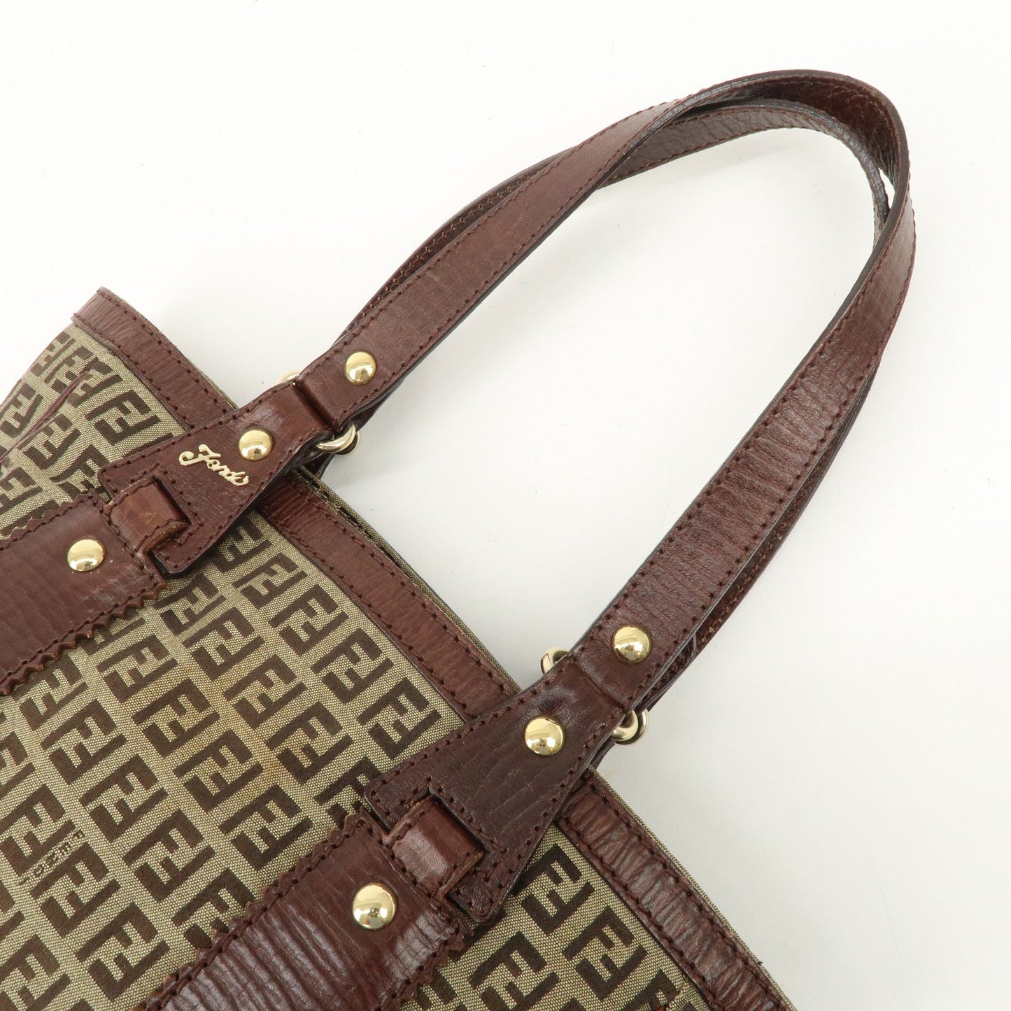 FENDI Zucchino Canvas Leather Tote Bag Khaki Brown 8BH161  d