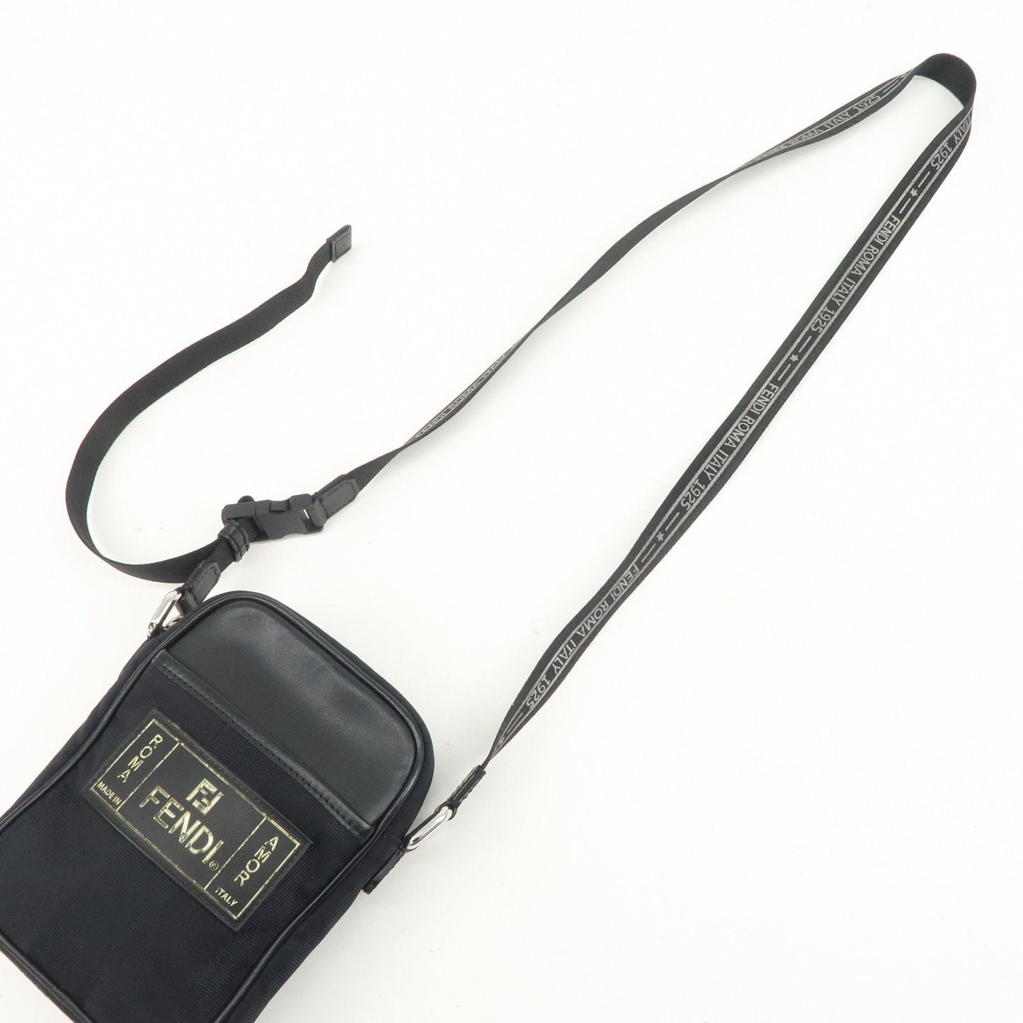 FENDI Pequin Nylon Leather Shoulder Bag Black 7VA456  d